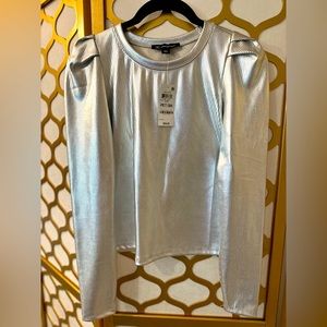 Metallic Blouse with Pleated Shoulders